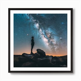 Silhouette Of A Man In The Night Sky Art Print