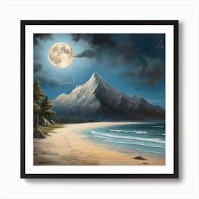 Full Moon At The Beach art print Art Print