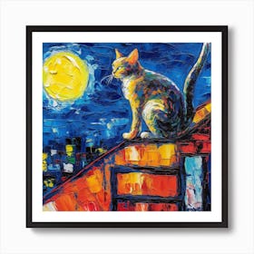 Cat On The Roof Art Print