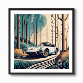 Vintage Racing Car In The Woods Art Print