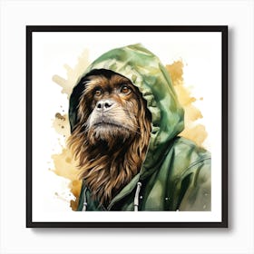 Watercolour Cartoon Howler Monkey In A Hoodie 1 Affiche