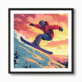 Snowboarder At Sunset 2 Art Print