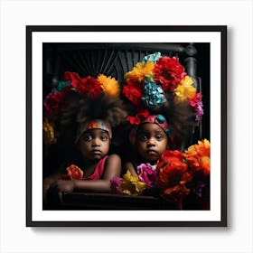 Two Little Girls In Flower Crowns Art Print