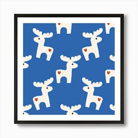 Dala Horse Minimal Retro Bold Blue Denim Art Print