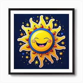 Lovely smiling sun on a blue gradient background 2 Art Print