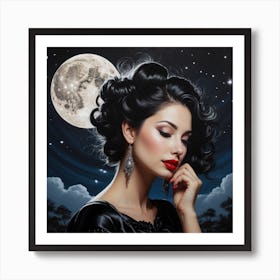 Woman on a moonlight, moon, Halloween Art Print