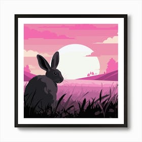 Grey Rabbit And The Pink Sunset Art Print