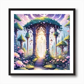 A Fantasy Forest With Twinkling Stars In Pastel Tone Square Composition 70 Art Print