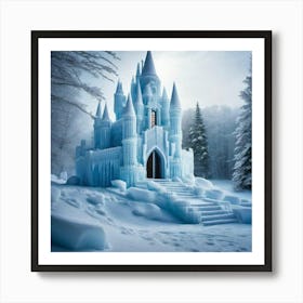 Gorgeous ice, blue Castle on white snow with white sky and snow on trees Art Print