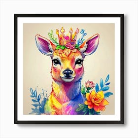 Deer In A Crown Art Print