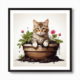 Cat In A Pot Art Print