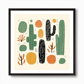 Rizwanakhan Simple Abstract Cactus Non Uniform Shapes Petrol 50 Art Print
