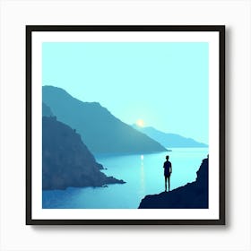 Silhouette Of A Man On A Cliff Art Print