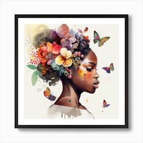Watercolor Butterfly African Woman  #6 Art Print