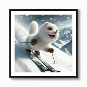 Polar Bear On Skis Art Print