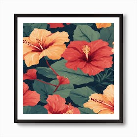 Hibiscus Seamless Pattern 1 Art Print