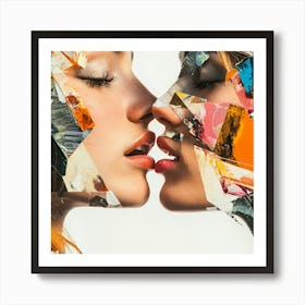 Two Women Kissing Collage Art Print