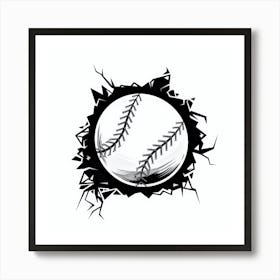 Baseball Through A Hole, baseball cracked wall baseball club graphic design Art Print