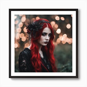 Gothic Girl With Red Hair Art Print