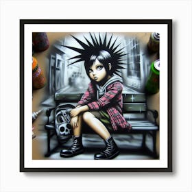 Graffiti Girl Sitting On A Bench Art Print