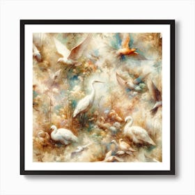 Birds In Flight and Standing Art Print