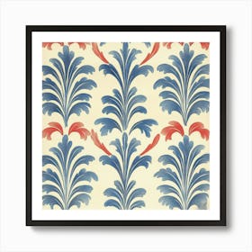 Blue And Red Floral Pattern Art Art Print