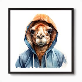 Watercolour Cartoon Camel In A Hoodie 1 Art Print