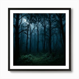 Realistic Halloween Background With Dark Forest Art Print