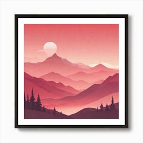 Misty mountains background in red tone 55 Art Print