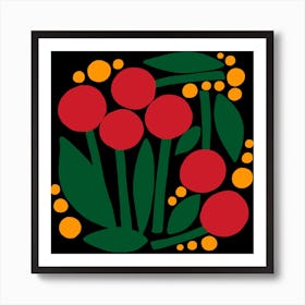 Red And Orange Abstract Flowers Square Art Print