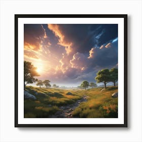 Sunset Over Serene Meadows Art Print