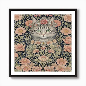 William Morris Cat With Floral Crown Art Print