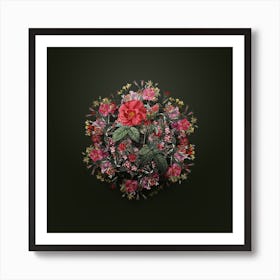 Vintage Apothecary Rose Flower Wreath on Olive Green n.0552 Art Print