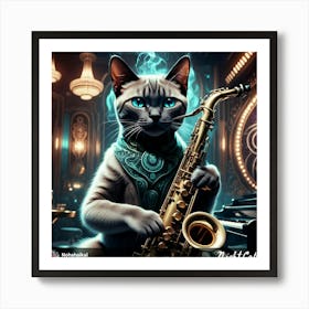 Cat Playing Saxophone 1 Art Print