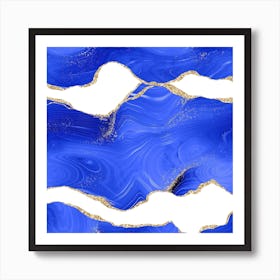 Royal Blue & Gold Agate Texture 07 Art Print