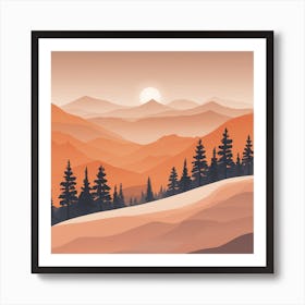 Misty mountains background in orange tone 102 Art Print
