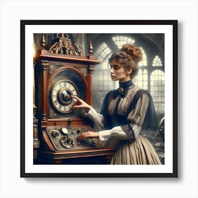 It's about time 3/4  (Beautiful woman  female classic time machine travel  memories dreams art AI Victoria sci-fi doctor who) Art Print