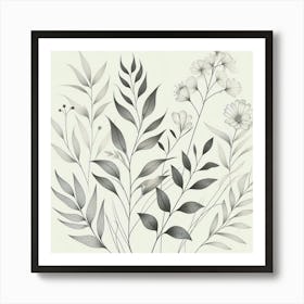 Black And White Floral Drawing Art Print