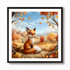 Fox Amongst An Autumn Landscape Art Print