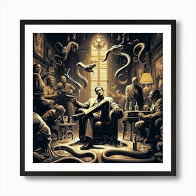 Man In A Room With Snakes Art Print