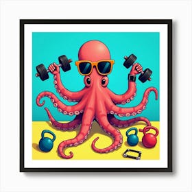 Flux Dev A Whimsical Illustration Of An Octopus Wearing A Pair 0 Art Print