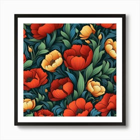 Red Poppies Seamless Pattern Art Print