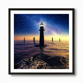 Firefly Black Lighthouses Over Cosmic Oceans On Venus 11100 Art Print