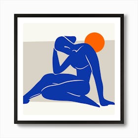 Woman In Blue And Orange Art Print