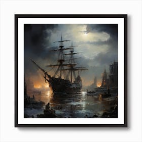 Ship At Night Art Print