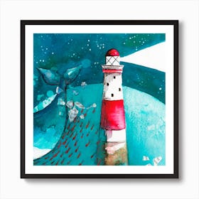 Whalewith Lighthouse Art Print
