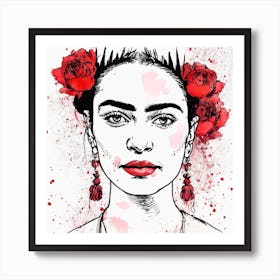 Floral Frida Kahlo Portrait Painting (32) Art Print