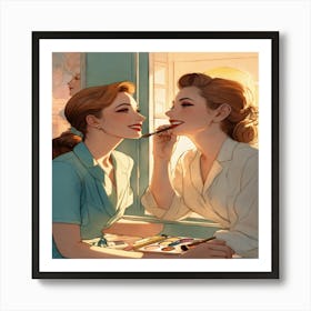 Two Women Looking At Each Other Art Print