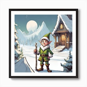 Elf and his cabin Art Print