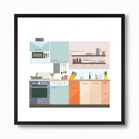 Kitchen Interior Flat Vector Illustration 12 Art Print